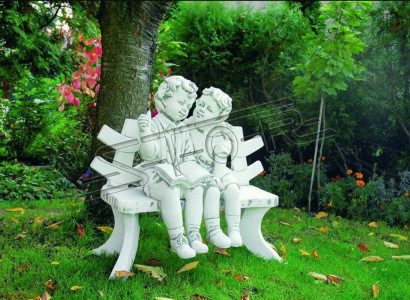 Statue Figur Kinder auf Bank Statuen Figuren Skulptur Skulpturen